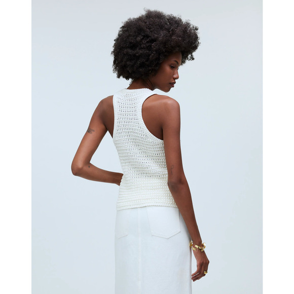 Madewell Womens Sweater Tank Crochet-Knit Crewneck Sleeveless Ivory Medium NEW - Picture 2 of 8